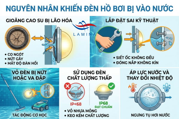 Nguyên Nhân Khiến Đèn Hồ Bơi Bị Vào Nước
