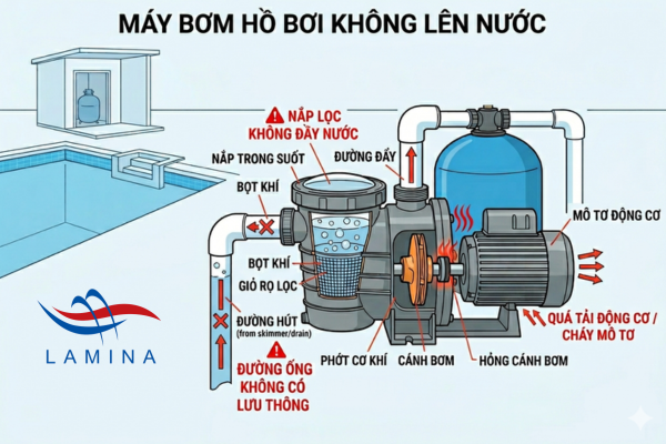 máy bơm hồ bơi không lên nước