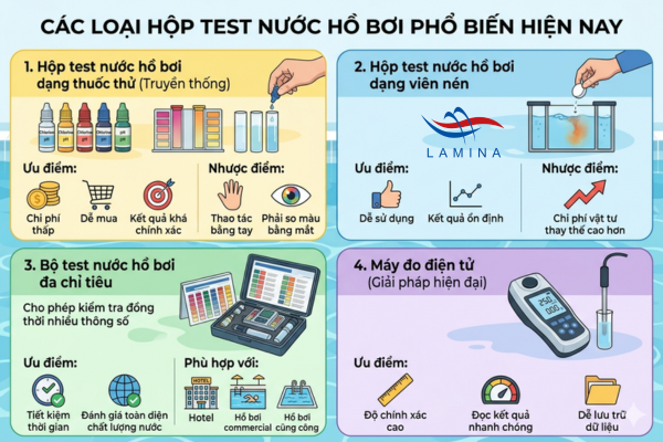 Các loại hộp test nước hồ bơi phổ biến hiện nay