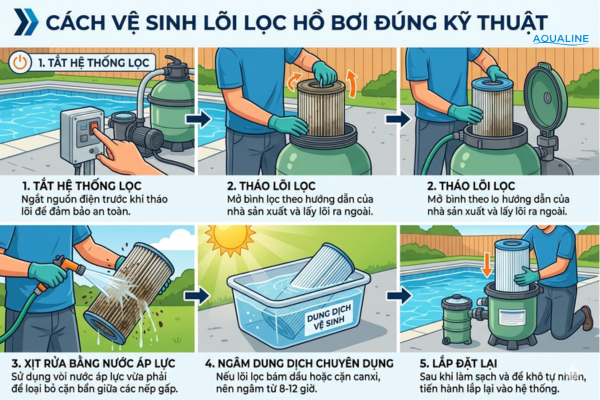 cách vệ sinh lõi lọc hồ bơi đúng kỹ thuật