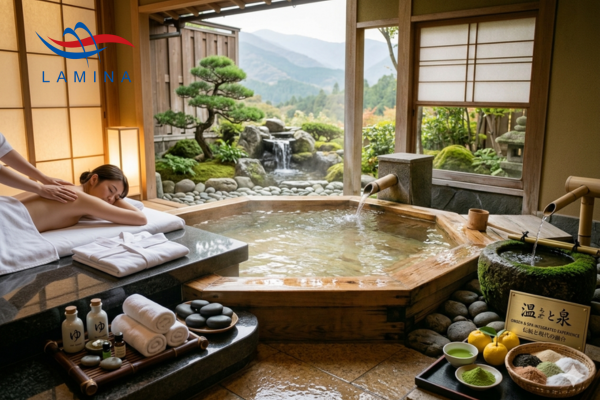Bồn tắm onsen tích hợp spa