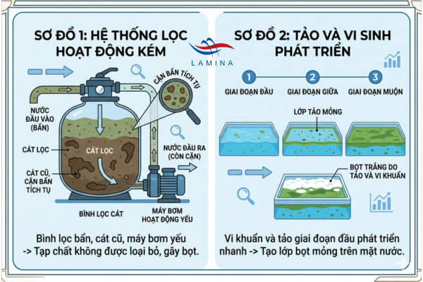 Nguyên nhân khiến hồ bơi nổi bọt trắng